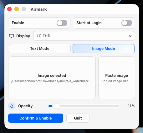 Airmark image watermark settings